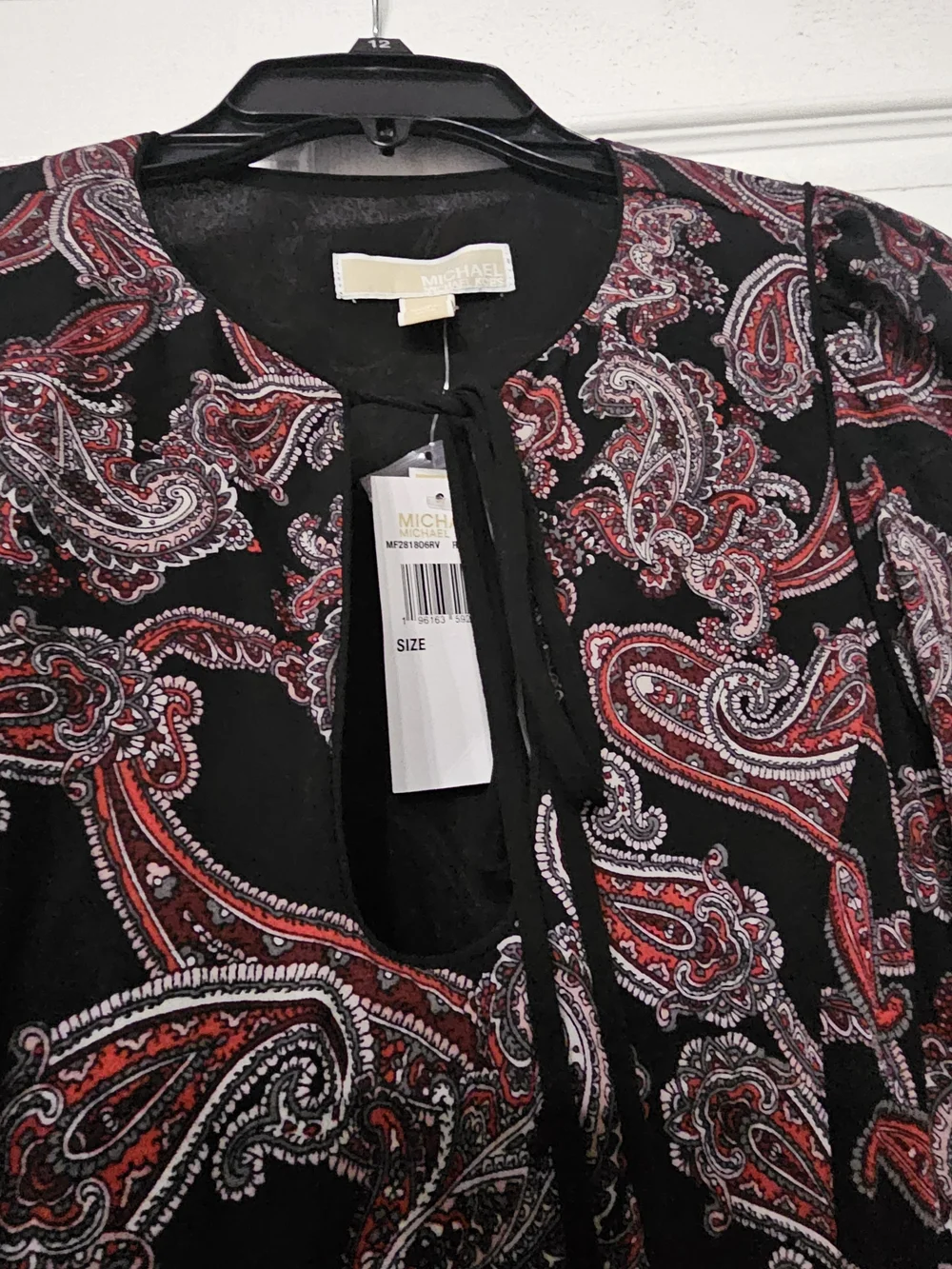 Michael Kors Black Paisley Long Sleeve Tiered Dress with Red Accents